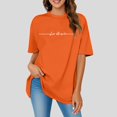 thumbnail image 2 of JIRNDf Hauts pour Femmes T-Shirts d'Été Tendance Imprimé Lettres Surdimensionné Col Rond Manches Courtes Décontracté Sport Ample Décontracté Simple T-Shirts Graphiques Mignons pour Adolescentes Orange TTG, 2 of 4