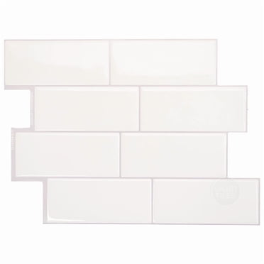 Smart Tiles Peel and Stick Backsplash, 5 Adhesive Tiles, Metro White, 11.55"x8.38"