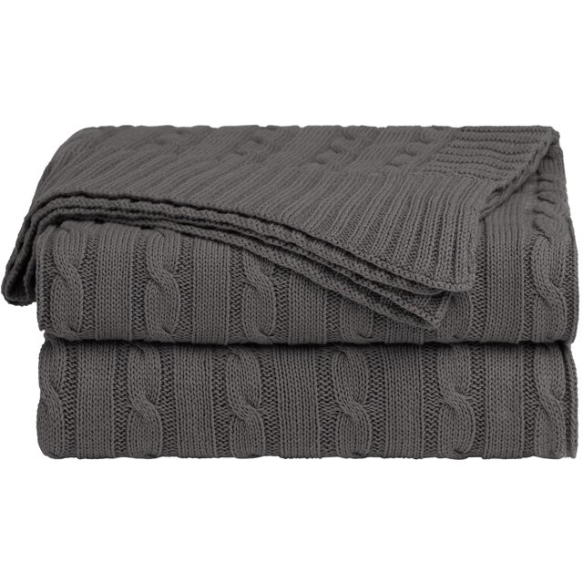 Unique Bargains Cotton Blanket Decorative Cable Knitted Throw Soft Knit Blankets