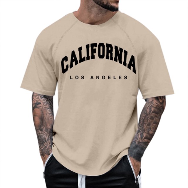 T-Shirt à Manches Courtes à Manches Raglan pour Hommes avec Imprimé Lettre - Design Floral, Style Décontracté, Adapté pour un Usage Quotidien