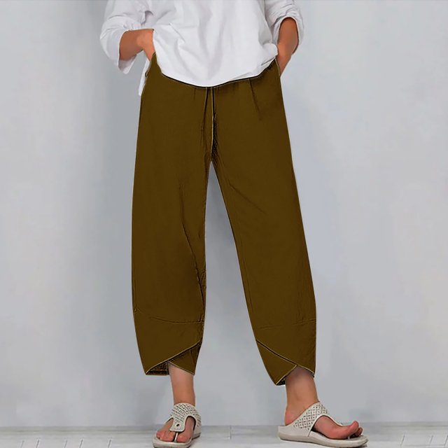 RXIRUCGD Capris d'Été Confortables et Amples pour Femmes, Couleur Unie, Marron, Taille : 4TG