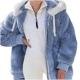thumbnail image 1 of CEHVOM Women Plus Size Winter Warm Loose Plush Zip Hooded Jacket Coat, 1 of 5