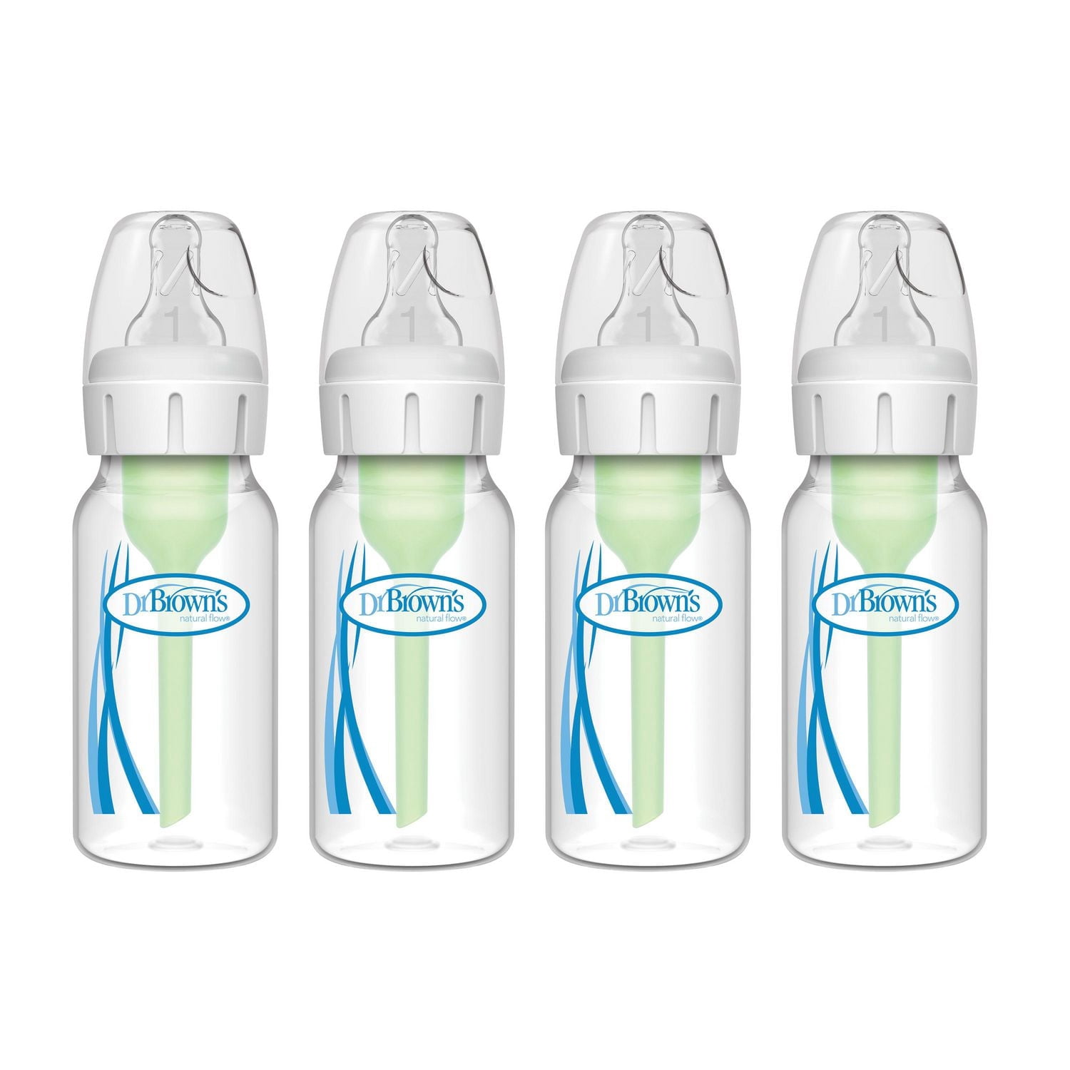 Dr. Brown's Natural Flow Anti-Colic Options+ Narrow Baby Bottles with Level 1 Slow Flow Nipples, 0m+, 4x4oz Bottles