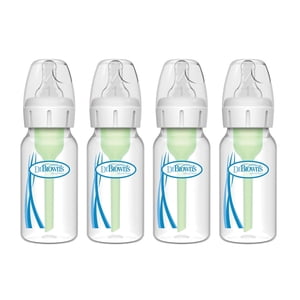 Dr. Brown's Natural Flow Anti-Colic Options+ Narrow Baby Bottles with Level 1 Slow Flow Nipples, 0m+, 4x4oz Bottles