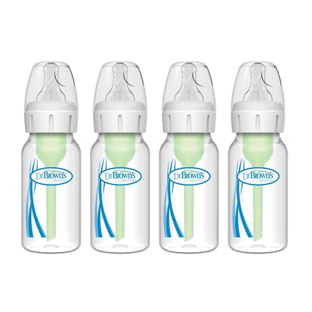 Dr. Brown's Natural Flow Anti-Colic Options+ Narrow Baby Bottles with Level 1 Slow Flow Nipples, 0m+, 4x4oz Bottles