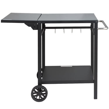 KFFKFF Camion-Restaurant de BBQ Extérieur avec Doubles Étagères, Table de Préparation des Aliments pour Déménagement de BBQ, et Dessus de Table de Salle à Manger Multifonctionnel Pliable.