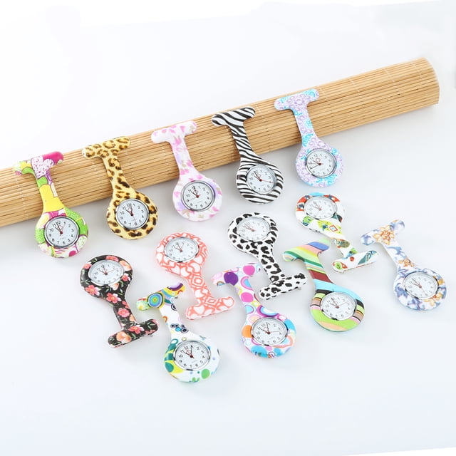 Nurse Watch Round Dial Numerals Silicone Electroplating Stylish Nurses Brooch Watch for Hospital