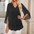 thumbnail image 2 of Double Layer Thread Mesh Loose Fit Blouse Top With Flared Three Quarter Sleeves And Elegant Collar Design For Summer Casual Wear And Fashion Outfits Women'S T-Shirts Black Xxl, 2 of 4