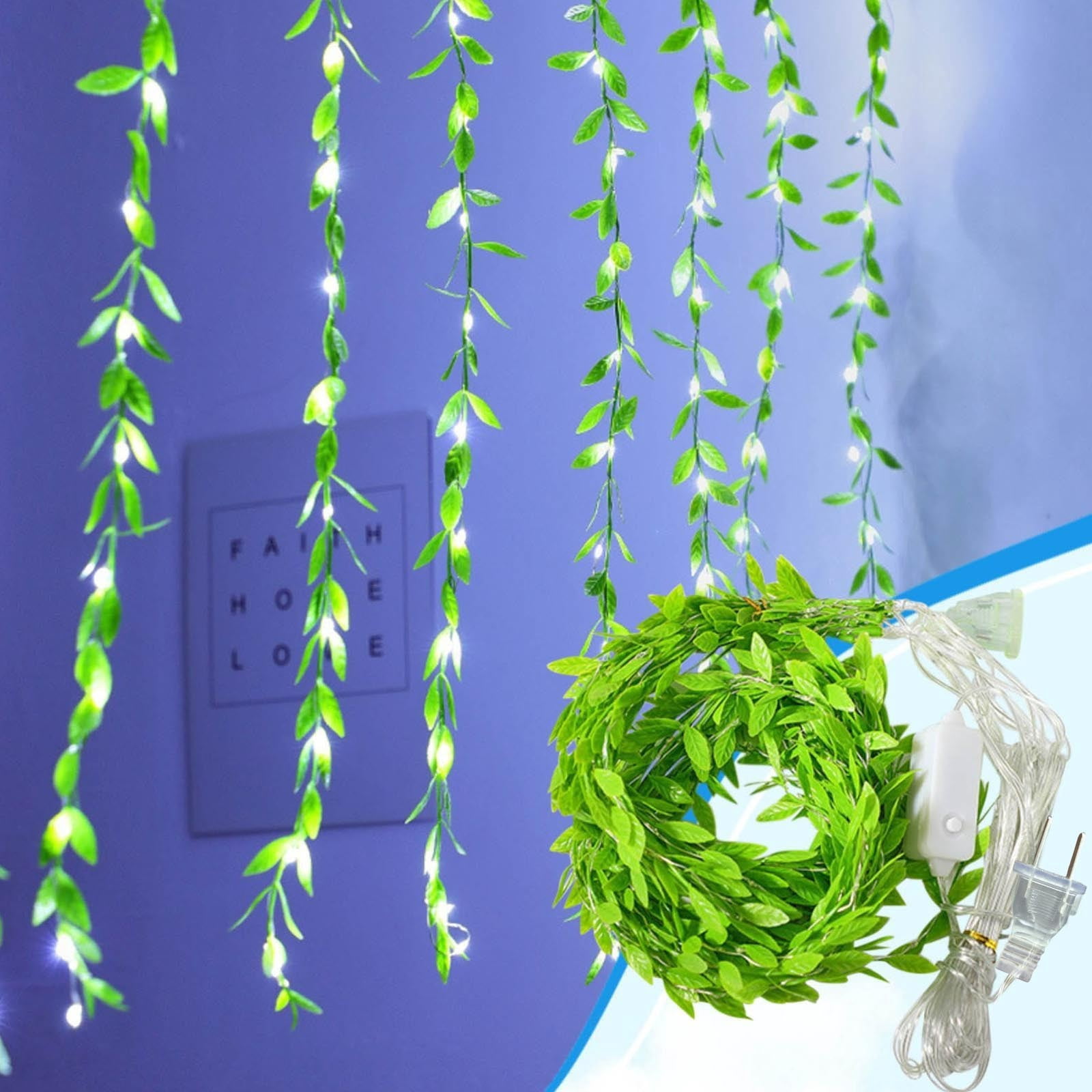 pstuiky Led Curtain String Lights with Artificial Ivy 200 Warm White Leds, 10 Strands Fake Garland 9.8Ft X 3.2Ft Hanging Decor for Bedroom Wall, Wedding, Patio Indoor Outdoor Party Lighting