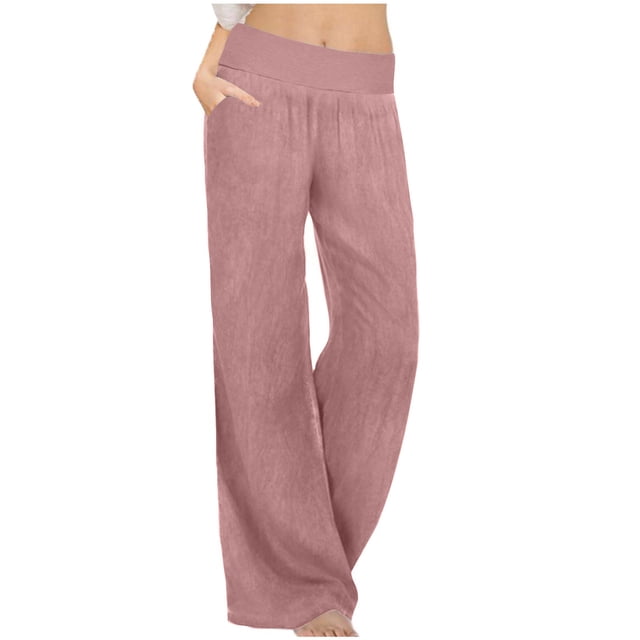 Pink Ladies Loose Fit Pants for Women Brunch Ruched High Leg Flare Wide Leg Straight Leg Basic Long Boot Cut Leg Fall Summer Pants 2025 Clothing Fashion S