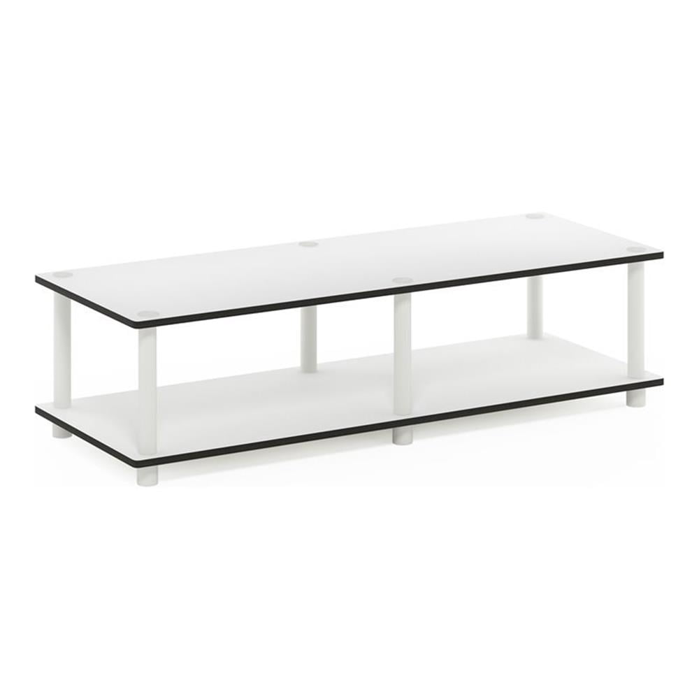 Pemberly Row Wood No Tools Wide TV Stand for TV up to 40" in White