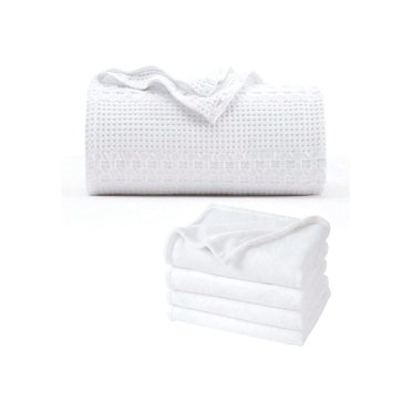 Homehours 100% Cotton Waffle Weave Blanket Queen Size Ultra Soft Fleece Blanket Queen Size
