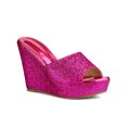 thumbnail image 1 of BLISSFUL STEP Sandales à Talon Compensé à Paillettes pour Femmes, Mules à Plateforme à Bout Ouvert, Rose Vif, 7, 1 of 7