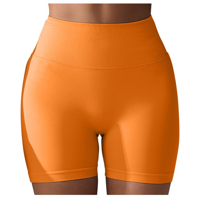 WEIYLL Yoga Womans Shorts Seamless Scrunch Workout Gym Solid Color Orange Pants M