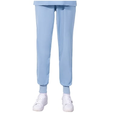 Scrub Pants for Women Stretch Yoga Scrub Joggers Anti-Wrinkle Elastic Waist Medical Nursing Jogger Pants Solid Color Four Seasons Loose Work Pants Nurse Dress Pants Sky Blue
