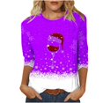 thumbnail image 1 of KIHOUT Hauts pour Femmes Manches Longues Liquidation Mode Petite Confortable Col Rond Manches 3/4 Imprimé de Noël T-shirt Décontracté Blouse, 1 of 4