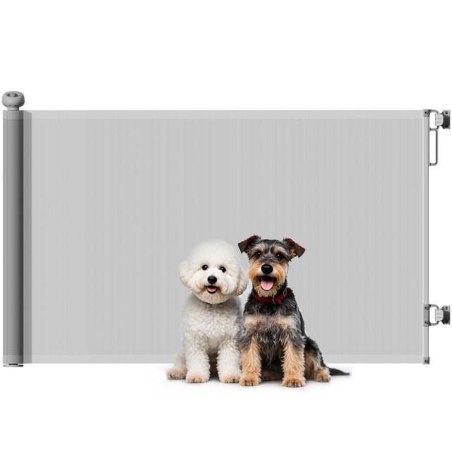 PawHut Retractable Dog Gate Extends Up to 55" Wide, 34" Tall, Grey