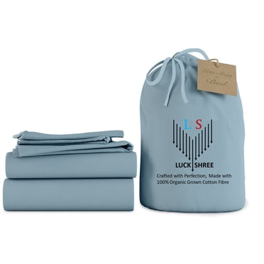 Twin XL Size Organic Cotton Sheet Set- 100% Organic 1000-Thread-Count Long Staple Cotton - 10" Deep Pockets 1000TC Organic Sheets - Light Blue