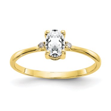 10K Yellow Gold Polished Geniune Diamond & White Topaz Birthstone Ring