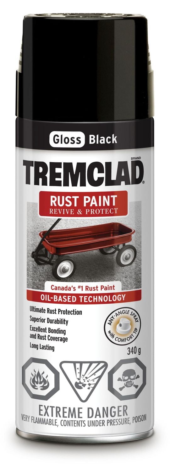 Peinture en spray de protection antirouille TREMCLAD pour intérieur/extérieur à base d'huile, noir brillant, 340g