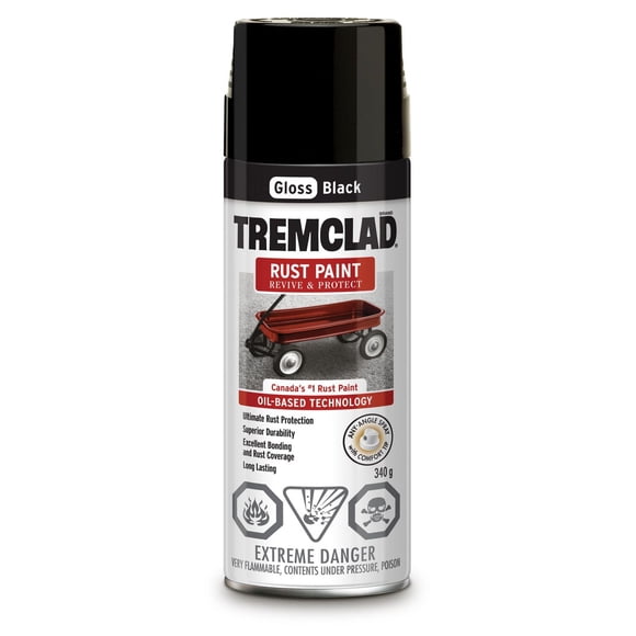 TREMCLAD Interior/Exterior Oil Based Rust Protection Spray Paint in Gloss Black, 340g
