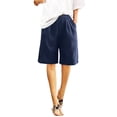 thumbnail image 4 of Timegard Wide Leg Shorts for Women Cotton Linen Elastic Waist Button Loose Solid Color Knee Length Pants, 4 of 7