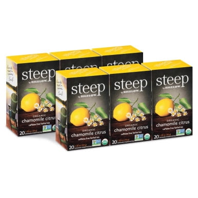 Steep by Bigelow Organic Chamomile Citrus Herbal Tea Bags, Delicate Floral & Zesty Blend, 20-Count Boxes (6/Case Bulk)