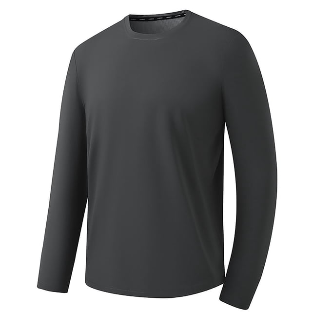 AherBiu Plus Size Men's Long Sleeve Shirts Crewneck Quick Drying Lightweight Athletic Tees Running Workout Active Pullover Tops