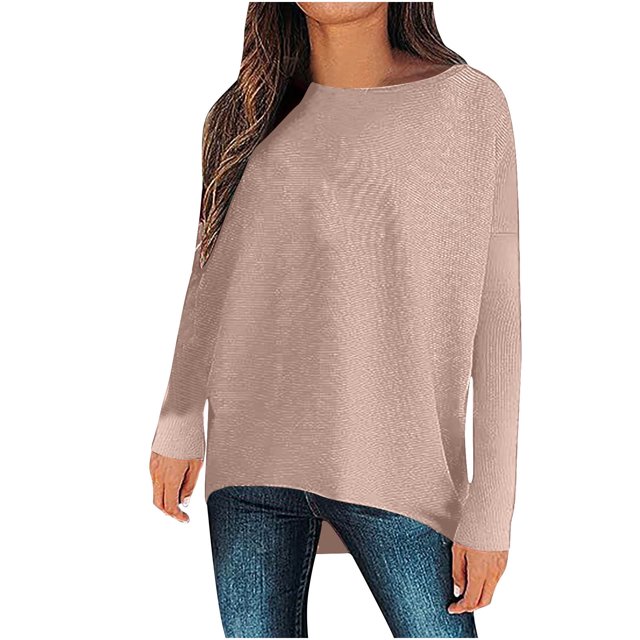 Besolor Womens Spring Fall Tunic Tops Ladies Crewneck Long Sleeve T-Shirt Casual Solid Color Spring Fall Going out Blouse