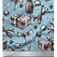 thumbnail image 2 of Soimoi Georgette Viscose Fabric Ribbons,Gift Box & Wine Bottle Party Print Fabric by Yard 42 Inch Wide, 2 of 3