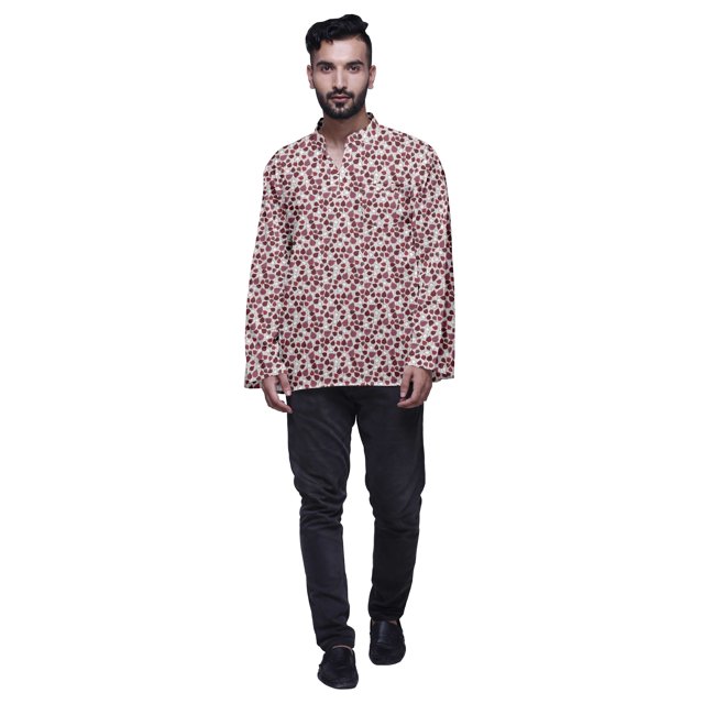 Atasi Kurta Décontractée Imprimée à Col Chinois Chemise Ethnique Kurta Courte pour Homme Tunique