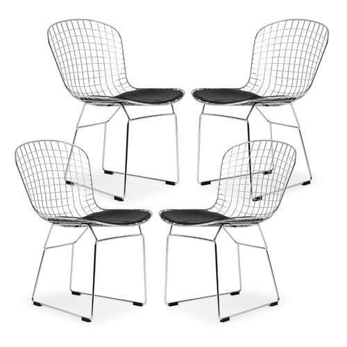 Chaise de salle à manger tissée métallique Take Me Home – Lot de 4 avec coussin noir et cadre chromé, design tissé élégant pour les salles à manger modernes et les espaces contemporains, durable
