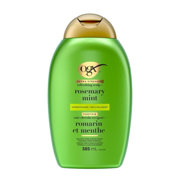 OGX® Extra Strength Revitalisant Cuir Chevelu Revigoré + Romarin et Menthe, Revitalisant Capillaire Nourrissant Infusé de Romarin et de Menthe pour des Cheveux Brillants et d'Apparence Saine, Surfactants Sans Sulfates