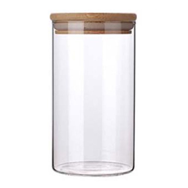 Bouteille de Rangement de Cuisine en Verre Transparent Cylindre Haut avec Couvercle