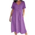 thumbnail image 1 of Bigersell Robes Midi pour Femmes Offres Femme Col en V Manches Courtes Robe Chemise Midi Style D-83 Robe de Fête Midi Grande Taille Robes d'Été, Violet P, 1 of 8