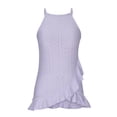 thumbnail image 4 of VEKDONE Halter Tops for Womens Summer Sleeveless Hollow Out Ruffled Tank Tops Solid Color Loose Breathable Lounge Vests Purple Large, 4 of 9