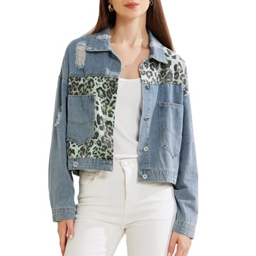 INSPIRE CHIC Denim Jackets for Women's Button Down Long Sleeve Retro Casual Cropped Jean Jacket Light Blue M