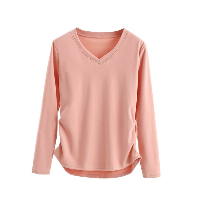 Kaemgyyd Women's V Neck T Shirts Soft Solid Color Long Sleeve Tops Casual Loose Base Layer Tees Fall Spring Clothes