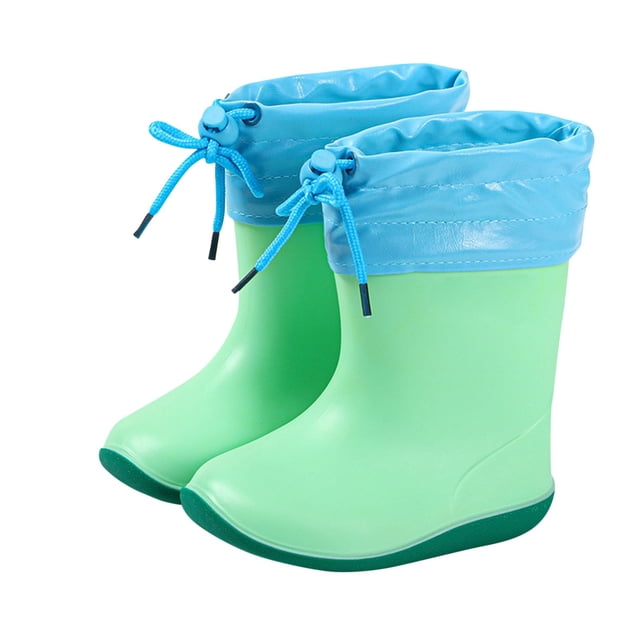 Kids Child Rain Boots with an Elastic Boot Collar Adjustable Drawstring Solid Color Waterproof Non Slip Light up Rubber Sole Garden Shoes Outdoor EVA Rain Shoes for 2-9 Years Green