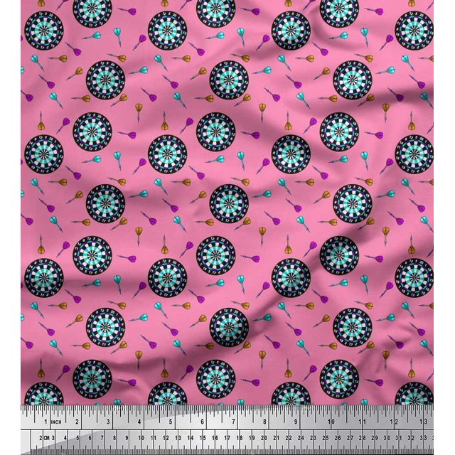 Soimoi Rayon Crepe Fabric Dart Board Sports Print Fabric by Yard 46 Inch Wide