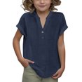 thumbnail image 1 of DecSea Linen Shirts for Kids 2025 Summer Button Down V Neck Short Sleeve Tops Casual Solid Blouses, 1 of 9