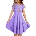 thumbnail image 2 of Robe pour Préadolescente à Manches Volantées, Robes de Printemps pour Filles, Robe Trapèze Violette pour Filles, Robes Élégantes, 2 of 7