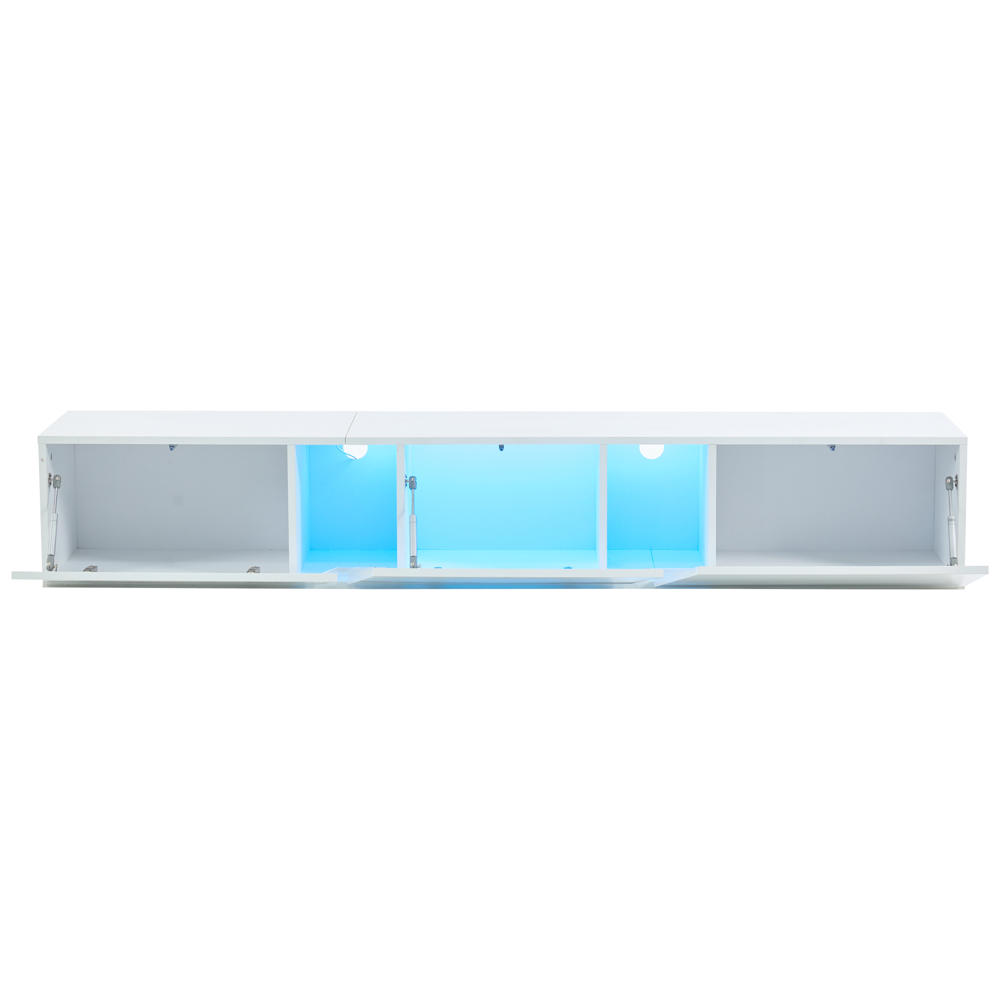 Homy Casa 65" Wall Mounted TV Stand, Floating Media Console with LED Lights, Push Open Doors, White