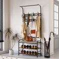 thumbnail image 2 of Coat Rack Shoe Bench, 3-in-1 Hall Tree Shoe Rack for Entryway, 3-Tier Storage Shelf and 8 Hooks Removable, Industrial Accent Furniture with Steel Frame, Multifunctional Hallway Organizer, 2 of 9