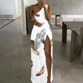 thumbnail image 1 of Lenago Robe de Maternité Grande Taille Mode Décontractée d'Été Sans Manches Imprimée à une Épaule Fendue Robe de Plage d'Été en Liquidation, 1 of 5