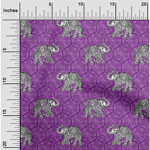 oneOone Viscose Jersey Fabric Elephant Block Print Fabric BTY 60 Inch Wide