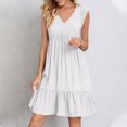 thumbnail image 2 of Yuyuzo Robes d'Été pour Femmes Sans Manches à Col en V Mini Robe T-Shirt Plissée à Volants Fluide Plage Vacances Robes d'Été, 2 of 6