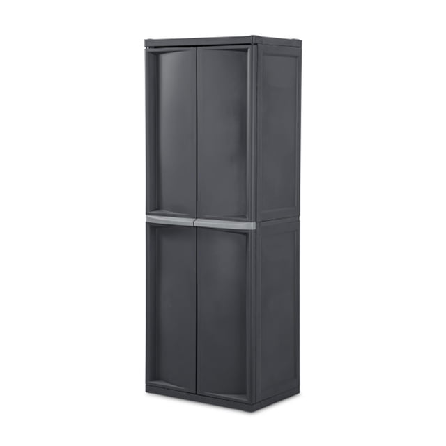 Sterilite Armoire de Rangement Réglable à 4 Tablettes avec Portes, Gris / 01423V01 Armoire de Rangement en Plastique Gris Haute Orientée vers l'Avant avec Deux Portes à Charnières, Quatre Tablettes Intérieures Ajustables, construction Robuste selon les Spécifications, Accueille un Cadenas de Taille Standard; 6,4 Pi3 (69,4 x 25,6 x 18,9 Po). Convient au Rangement de garage, à la Salle Utilitaire Ou à l'Organisation du Garde-Manger et Est Souvent Utilisé pour Ranger de l'Équipement Sais