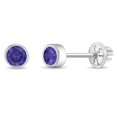thumbnail image 1 of Bezel Set Simulated Amethyst Toddler Screw Back Earrings 14k White Gold, 1 of 6
