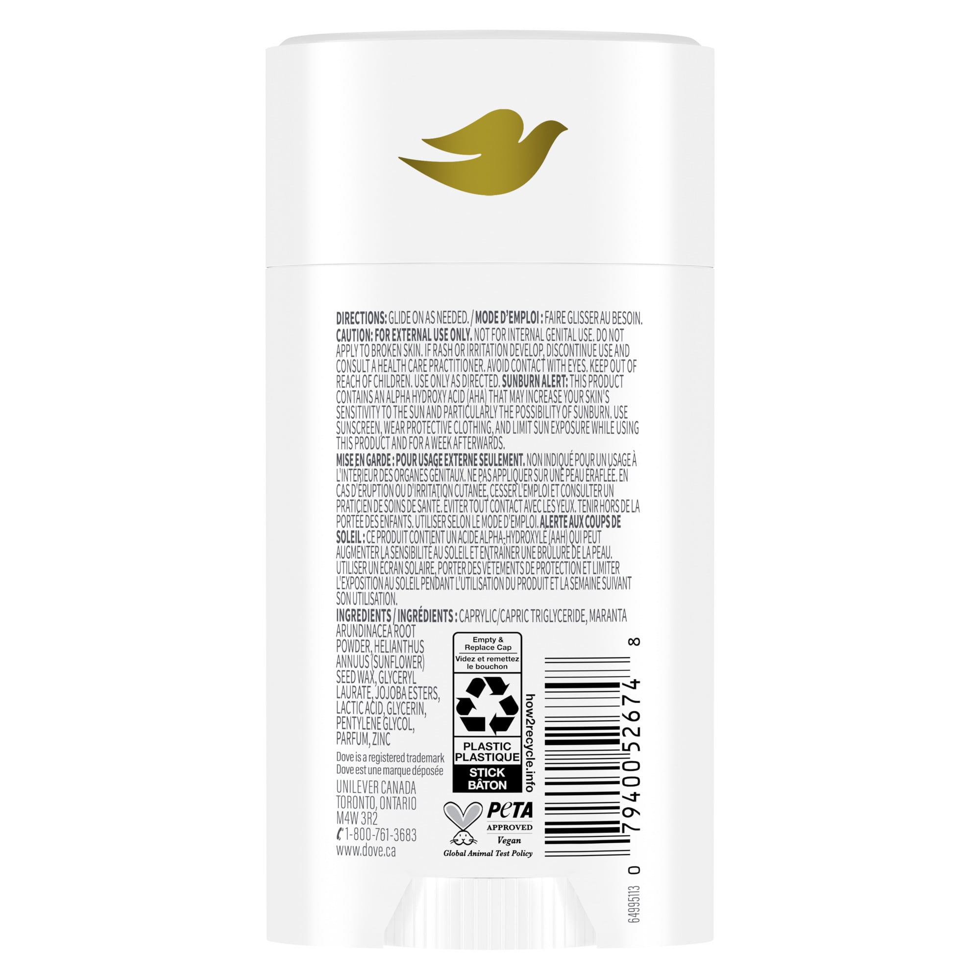 Dove Désodorisant en Bâton pour Tout le Corps Sans Aluminium Noix de Coco et Vanille, 68 g
